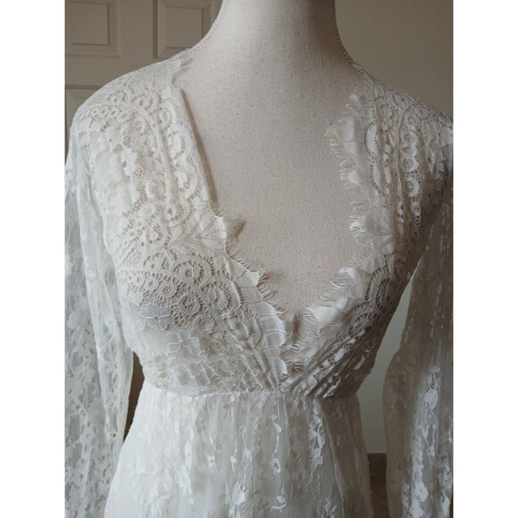 Elegant White and Blue Lace Maxi Dress - Picture 7 of 13